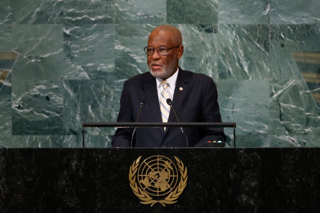 Foreign Minister of Haiti Jean Victor Geneus addresses the 77th session of the United Nations General Assembly, at U.N. headquarters, Saturday, Sept. 24, 2022. (AP Photo/Jason DeCrow)