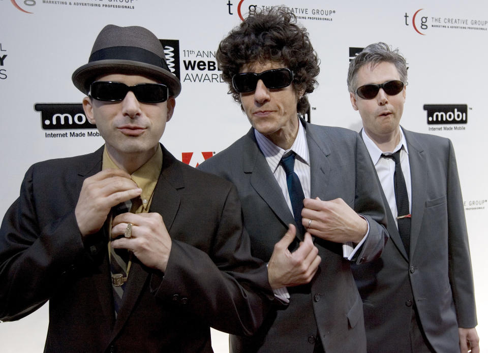 FILE - This June 5, 2007 file photo shows The Beastie Boys, from left, Adam “Ad-Rock" Horovitz, from left, Mike “Mike D" Diamond and Adam “MCA” Yauch at the 11th Annual Webby Awards in New York. The new documentary "Beastie Boys Story," directed by longtime collaborator and friend Spike Jonze, debuts Friday on Apple TV Plus. (AP Photo/Stephen Chernin, File)