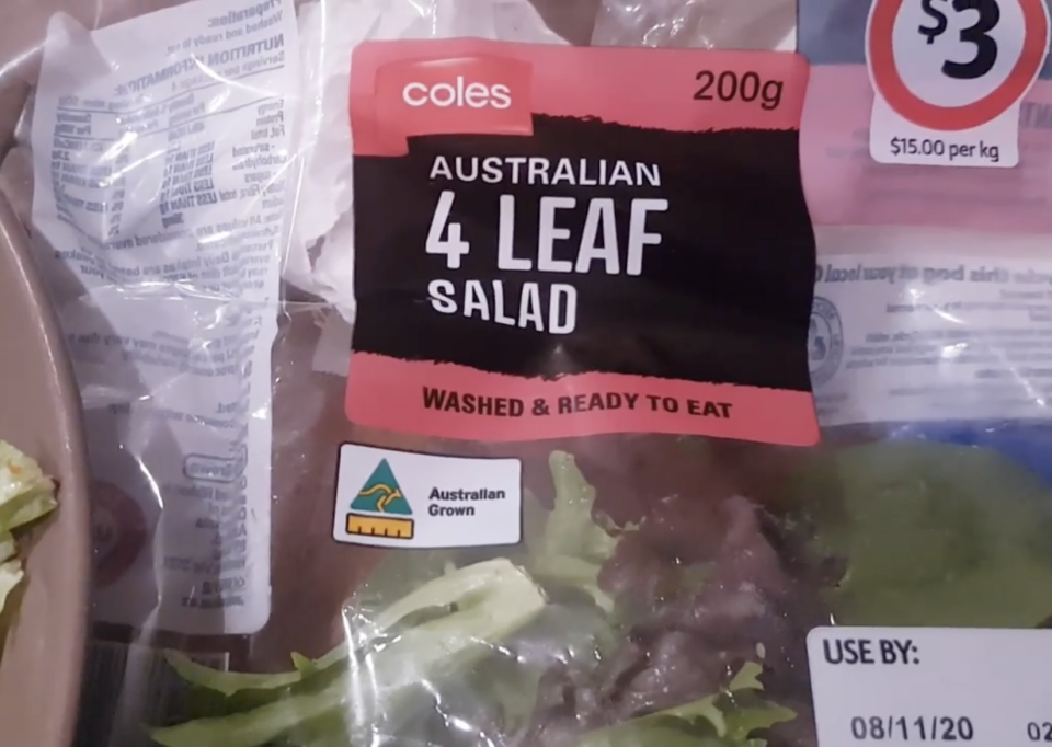 Bag of Coles Australian four leaf salad which had a worm inside.