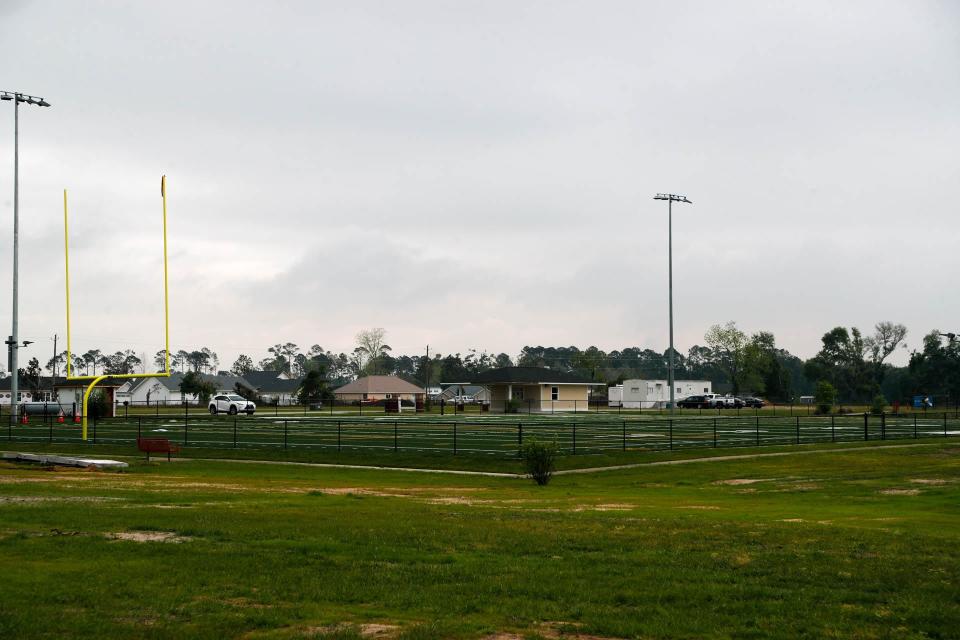 New fencing surrounds the athletic fields at Hendrix Park in Ellabell. A tornado ripped through the area in April of 2022 sweeping through the park and adjacent Park Place neighborhood.