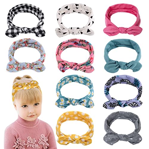 Headband Girl Cute Baby Toddler Rabbit Ear Hair Bands Soft Cotton bow Headbands Kids Girls Hair Accessories Head Wrap (10Pcs) (a)