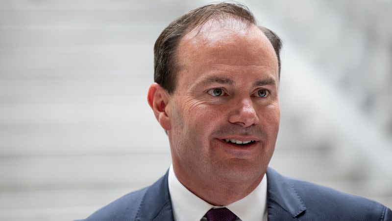 Sen. Mike Lee, R-Utah, is pictured at the Capitol in Salt Lake City on April 14, 2023.