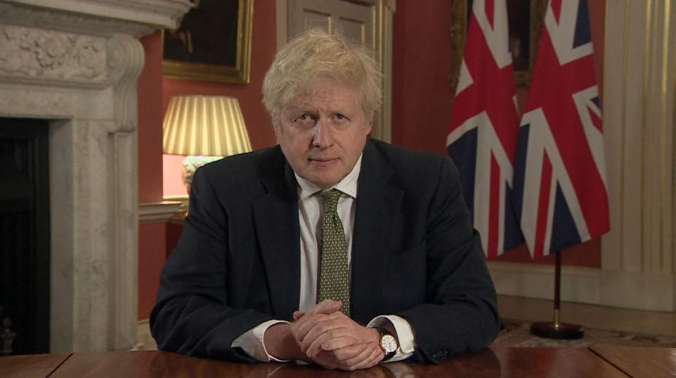 Boris Johnson imposes a third national lockdown on England during a televised address in Downing Street on Monday. (PA)