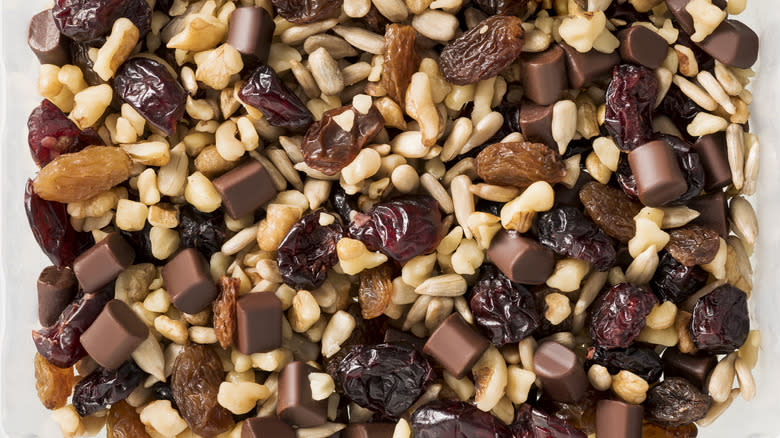 assorted nuts, fruits, and chocolate