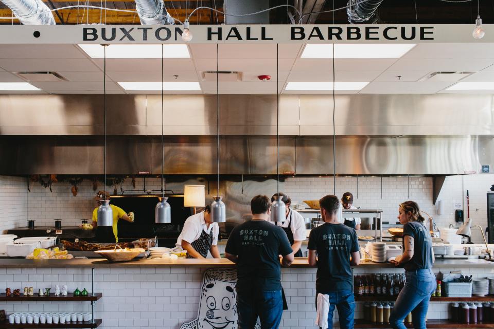 Buxton Hall Barbecue's open kitchen.