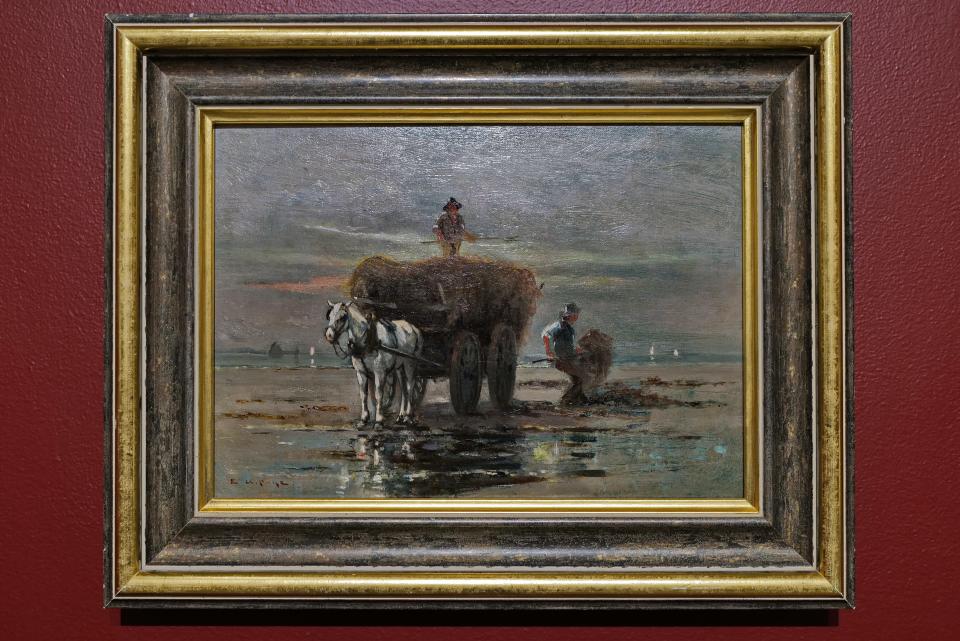 Gathering the Seaweed, 1918, by Frank Crawford Penfold is one of many paintings featured at the newly opened A Singularly Marine & Fabulous Produce: The Cultures of Seaweed at the New Bedford Whaling Museum.