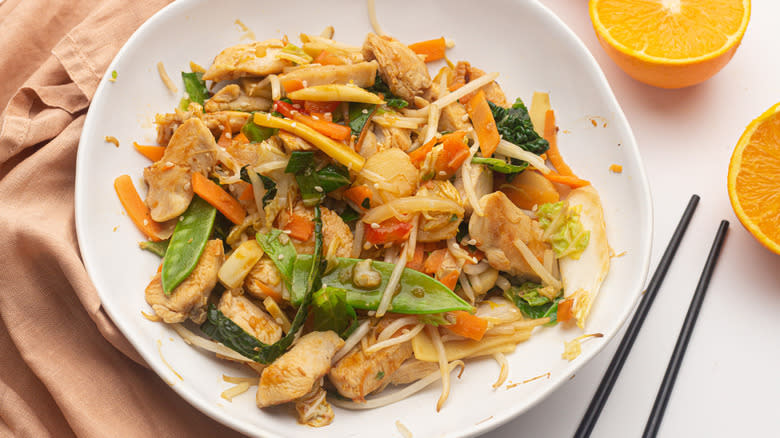 orange chicken stir-fry on plate