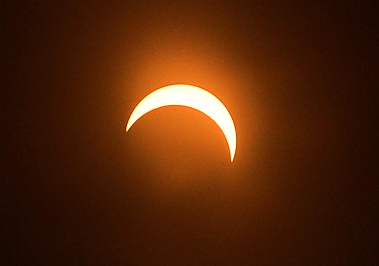The Aug. 21, 2017, solar eclipse reached it peak, viewable from Renfrew Park in Waynesboro, Pa., at about 2:40 p.m. According to the U.S. Naval Observatory's eclipse calculator, 79.4% of the eclipse was viewable from Waynesboro.