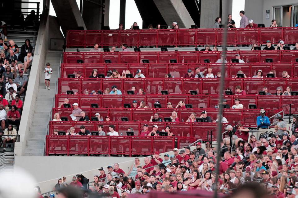 South Carolina’s loge-style seating area is seen at the 2023 spring football game. The new premium seating area was added ahead of the 2020 season.