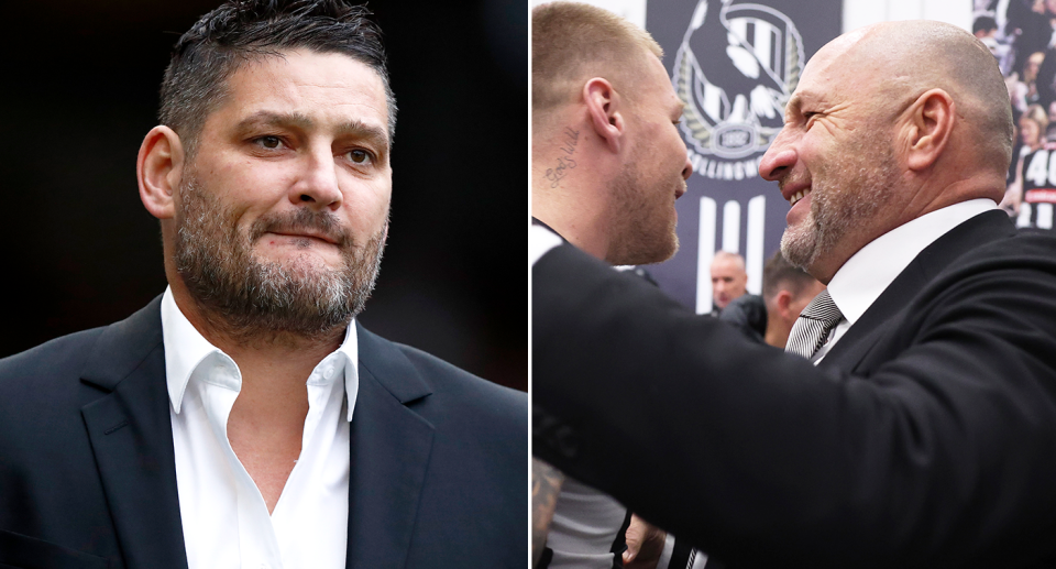 Collingwood have categorically denied claims from Brendan Fevola (left) that the Magpies have parted ways with CEO Craig Kelly (right). Pic: Getty