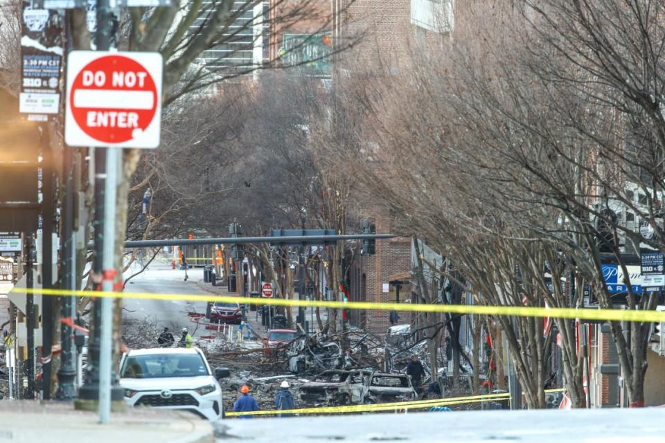 <div class="inline-image__title">1293095507</div> <div class="inline-image__caption"><p>"NASHVILLE, TENNESSEE - DECEMBER 25: Police close off an area damaged by an explosion on Christmas morning on December 25, 2020 in Nashville, Tennessee. A Hazardous Devices Unit was en route to check on a recreational vehicle which then exploded, extensively damaging some nearby buildings. According to reports, the police believe the explosion to be intentional, with at least 3 injured and human remains found in the vicinity of the explosion. (Photo by Terry Wyatt/Getty Images)"</p></div> <div class="inline-image__credit">Terry Wyatt</div>