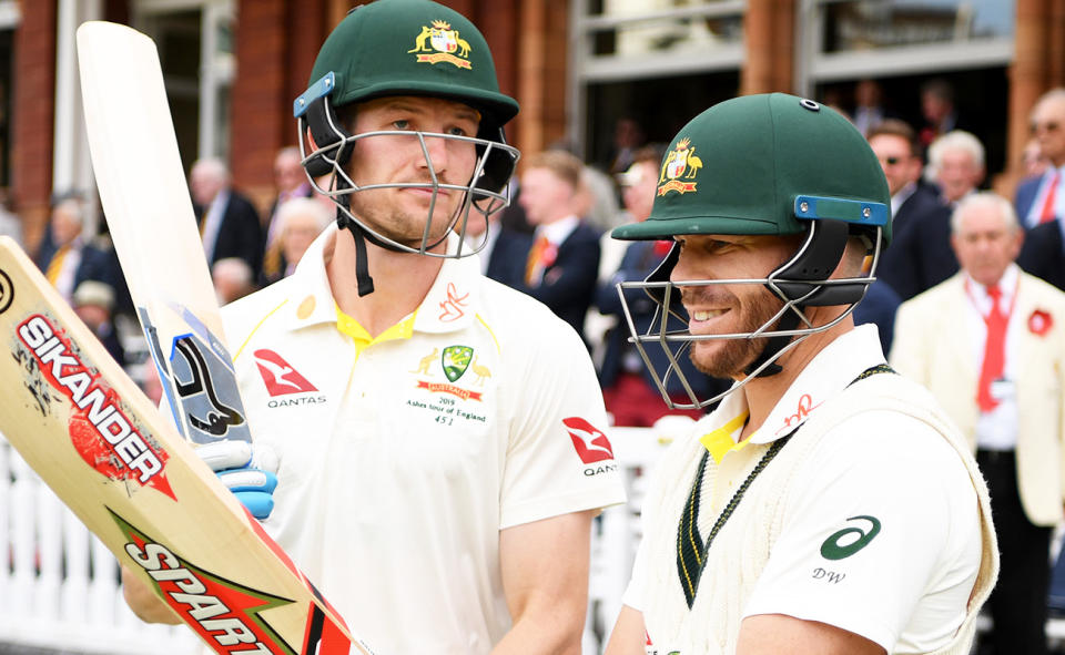 Cameron Bancroft, pictured here with David Warner in 2019.