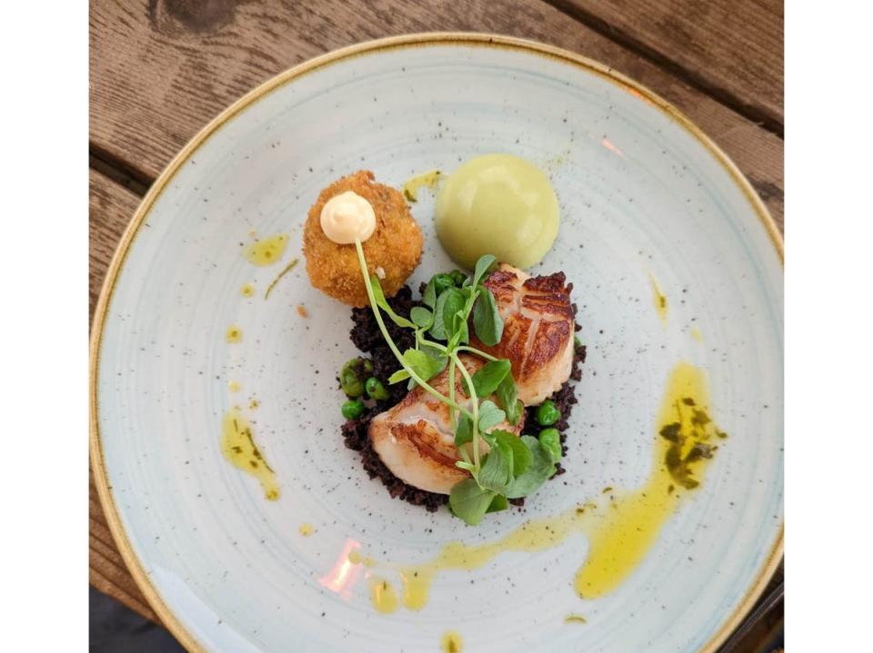 The scallops with black pudding, peas and a pork rib croquette: rich, melt-in-the-mouth flavour (Emma Henderson)