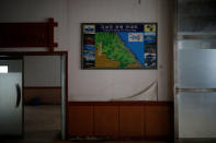 A tourist map of Goseong hangs on a wall at the abandoned Alps Ski Resort located near the demilitarised zone separating the two Koreas in Goseong, South Korea, January 16, 2018. REUTERS/Kim Hong-Ji