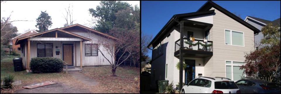 Photos of the home at 1513 E. Jones Street on December 6, 2011, left, and December 3, 2020.