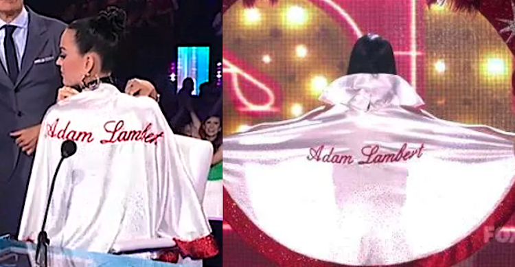 Katy Perry in her Adam Lambert cape in Season 21, and wearing it during a performance from Season 8 in 2009. (Photos: ABC, Fox)