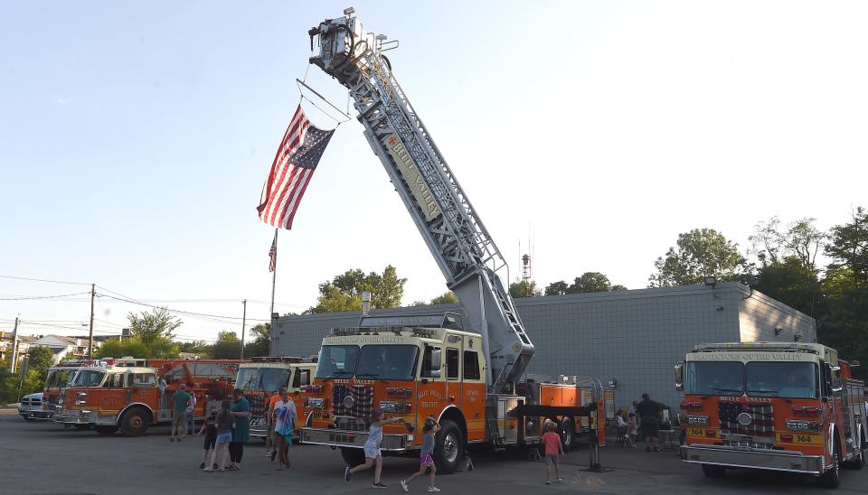 Visitors arrive at the National Night Out event on Aug. 3, 2021 at the Belle Valley Fire Department in Millcreek Township.