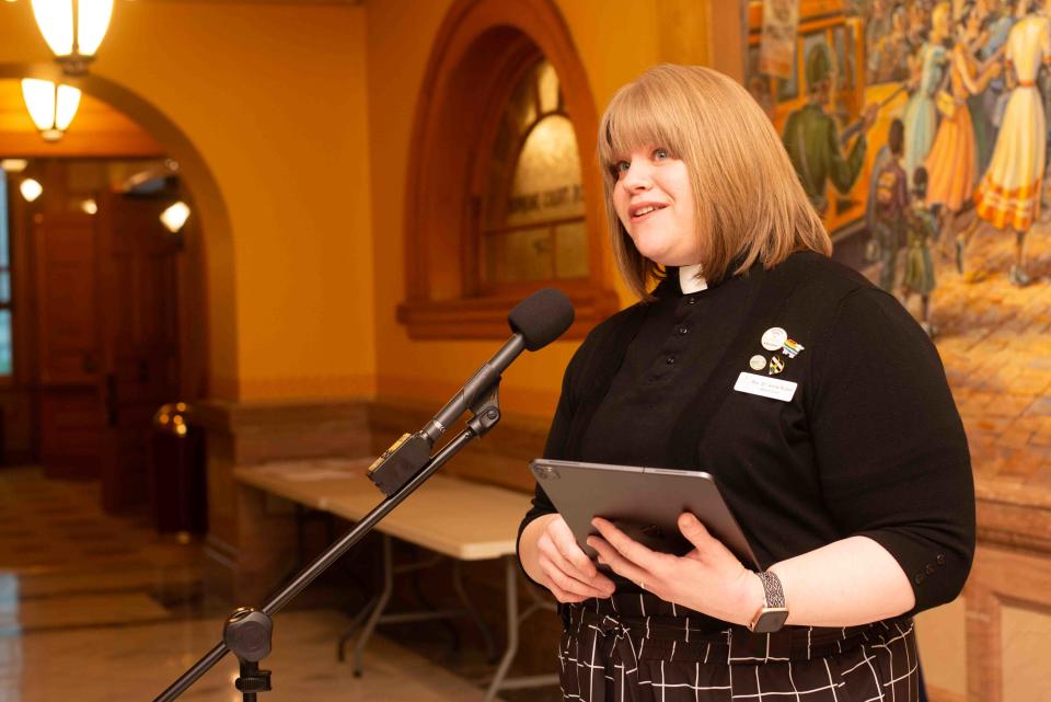 Rev. Annie Ricker said youths who are figuring out where they are need encouragement and a safe environment. Ricker spoke during a Thursday rally at the Statehouse.