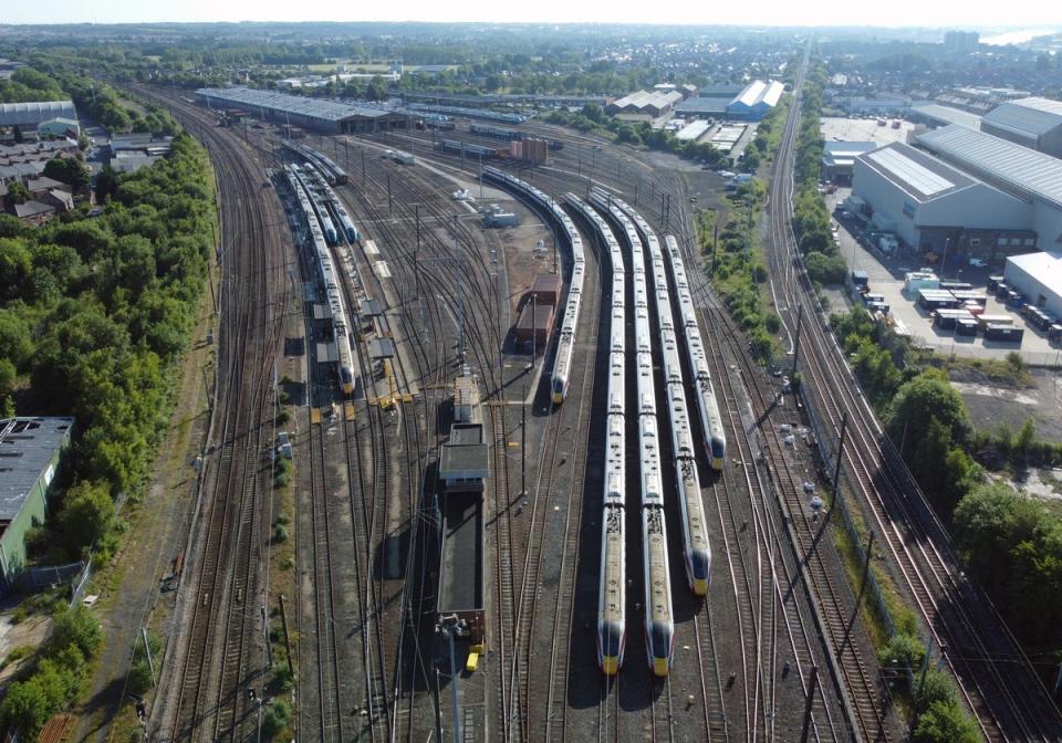 Trains sit in sidings at Heaton Depot in Newcastle (Owen Humphreys/PA) (PA Wire)