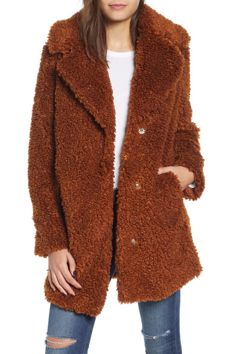 What&rsquo;s a better way to keep warm than with a bear coat? This <strong><a href="https://shop.nordstrom.com/s/kensie-faux-shearling-coat/5039570" target="_blank" rel="noopener noreferrer">Faux Shearling Coat</a></strong> comes in sizes S to XL and in two different colors. <br />&lt;br&gt;<strong>Price: $128</strong>