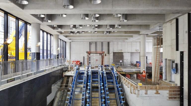 Escalators being installed at Tottenham Court Road (Crossrail)