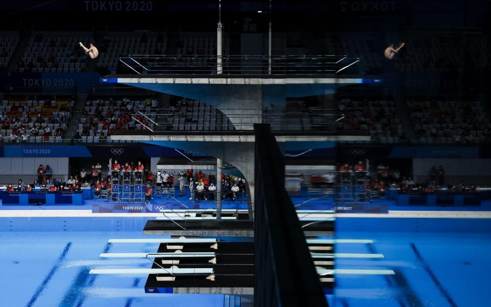 Tom Daley of Great Britain performs in the Men's 10m Platform Diving Preliminary. - PATRICK B KRAEMER/EPA-EFE/Shutterstock