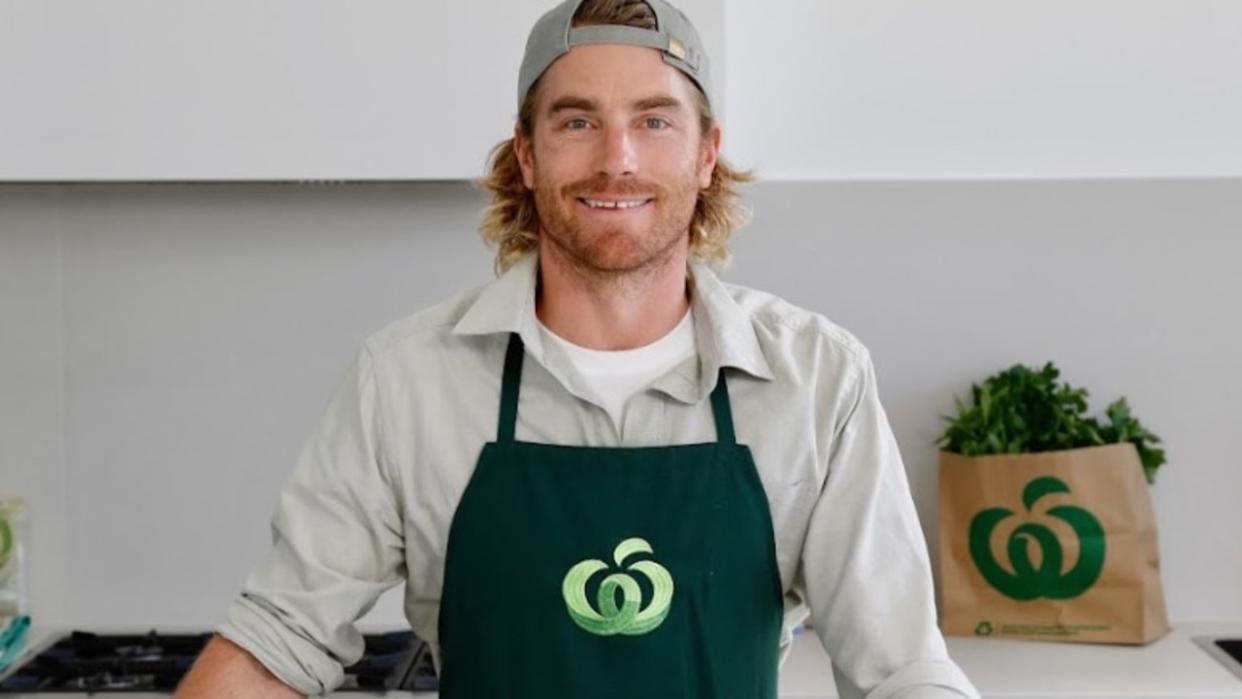 Former MasterChef Hayden Quinn cooks winter warmer dishes using only Woolies Own Brand products. Picture: Supplied