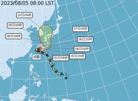 卡努颱風才剛逐漸遠離台灣。（圖／翻攝自氣象局）