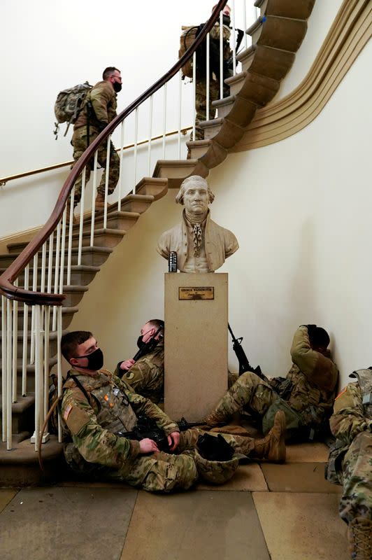 National Guard members gather at the U.S. Capitol in Washington