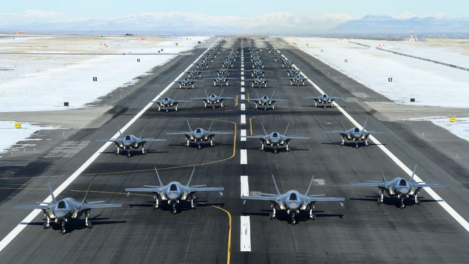 The active duty 388th and Reserve 419th Fighter wings conduct an F-35A combat power exercise at Hill Air Force Base, Utah, Jan. 6, 2020. (R. Nial Bradshaw/Air Force)