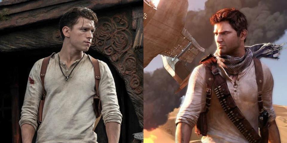 Tom Holland (à gauche) en Nathan Drake (à droite) - Sony Pictures - Naughty Dog