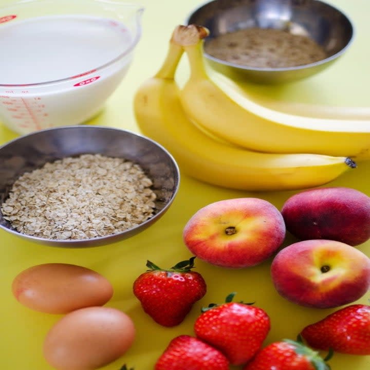 Fruit and ingredients for breakfast bake.