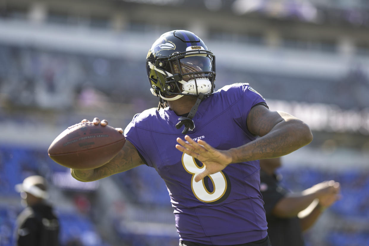 Lamar Jackson #8 of the Baltimore Ravens