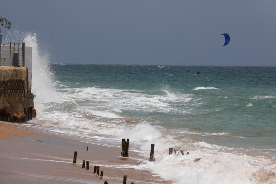 Large wave crashes into a wall in Puerto Rico. Source: EPA/Thais Llorca