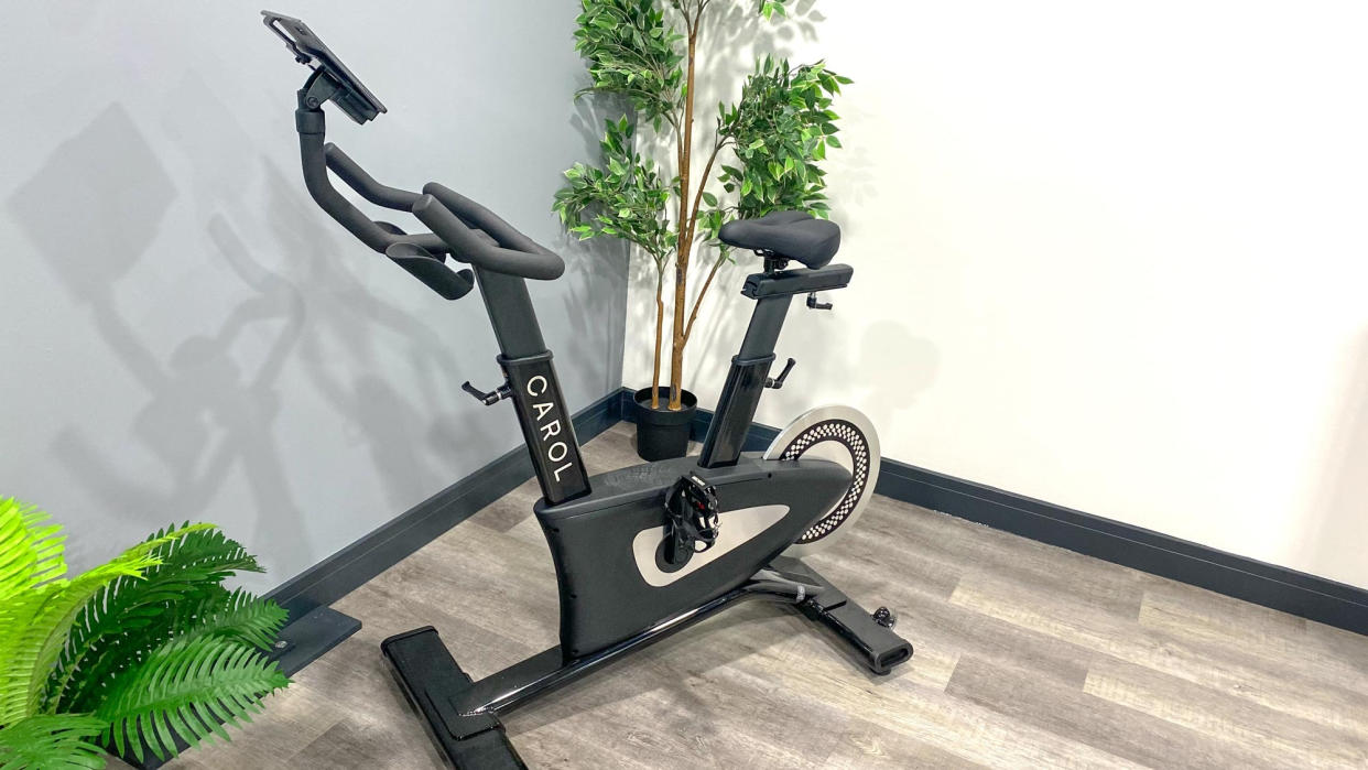  The CAROL Bike in a corner of a room surrounded by houseplants. 