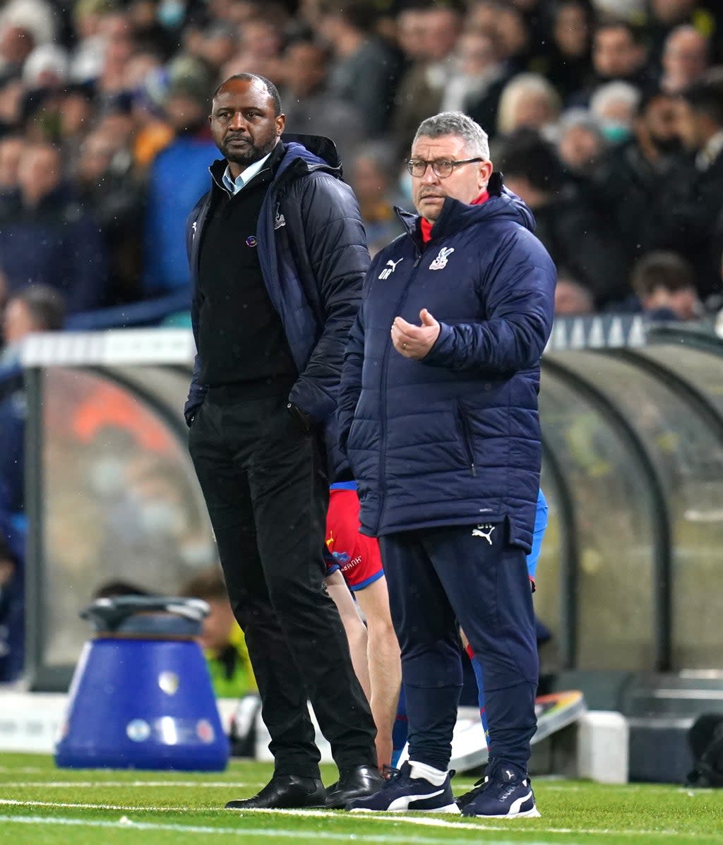 Crystal Palace manager Patrick Vieira and assistant Osian Roberts (Nick Potts/PA) (PA Wire)