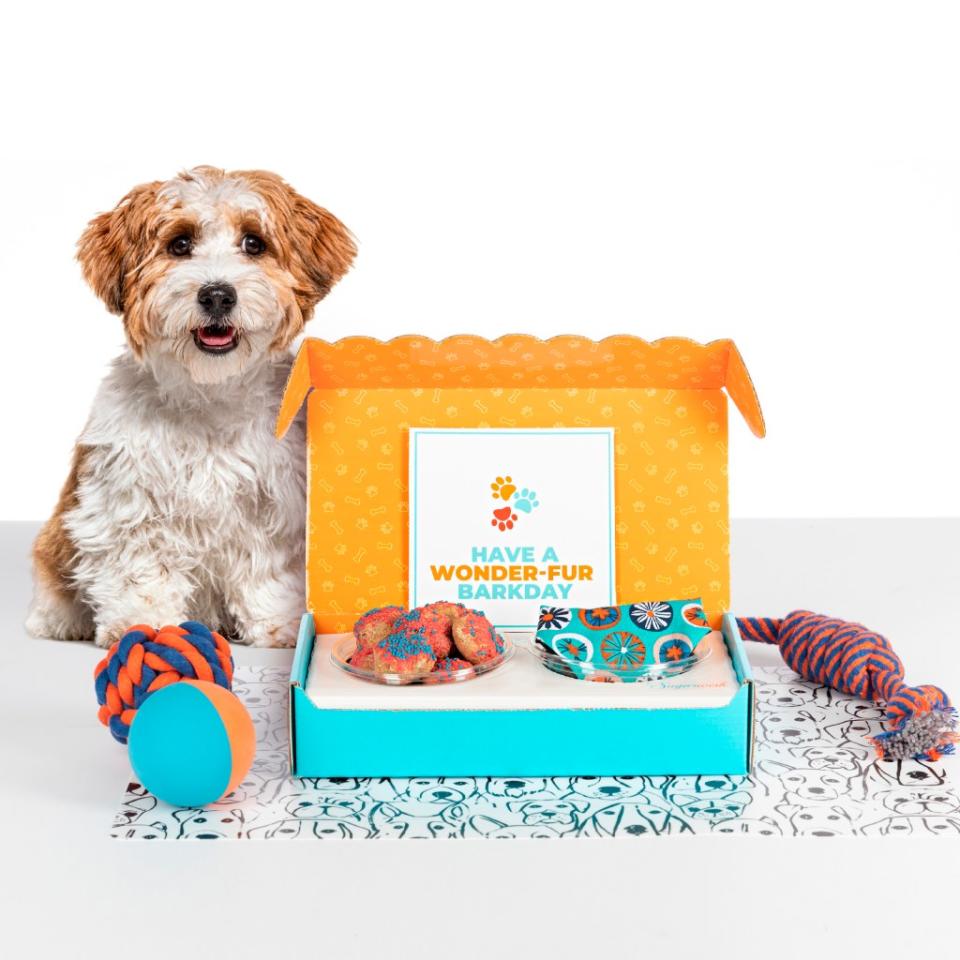 A box of dog treats from Sugar Wish.