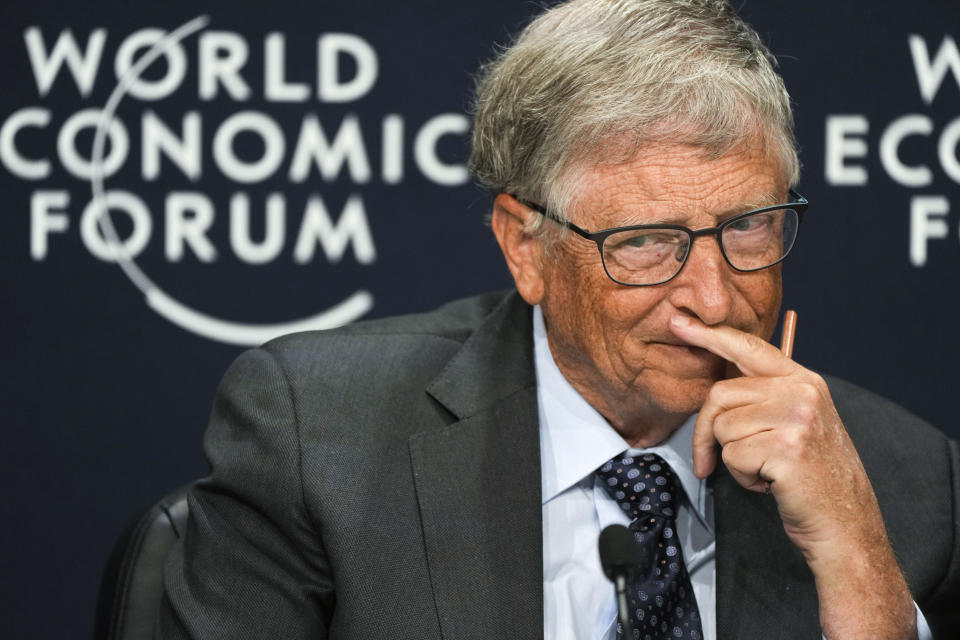 Bill Gates, Co-Chair, Bill & Melinda Gates Foundation, attends a news conference during the World Economic Forum in Davos, Switzerland, Wednesday, May 25, 2022. The annual meeting of the World Economic Forum is taking place in Davos from May 22 until May 26, 2022. (AP Photo/Markus Schreiber)