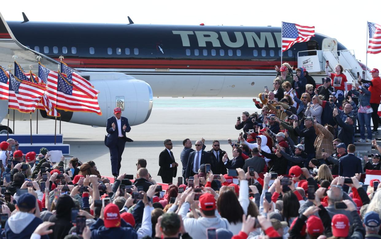 Donald Trump delivers his speech at the rally in Ohio