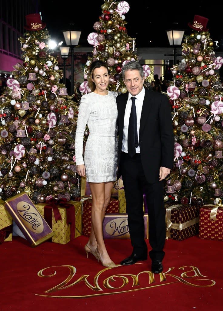 Anna Elisabet Eberstein and Hugh Grant attend the Warner Bros. Pictures world premiere of “Wonka” at The Royal Festival Hall on November 28, 2023 in London, England. (Photo by Gareth Cattermole/Getty Images for Warner Bros. Pictures)