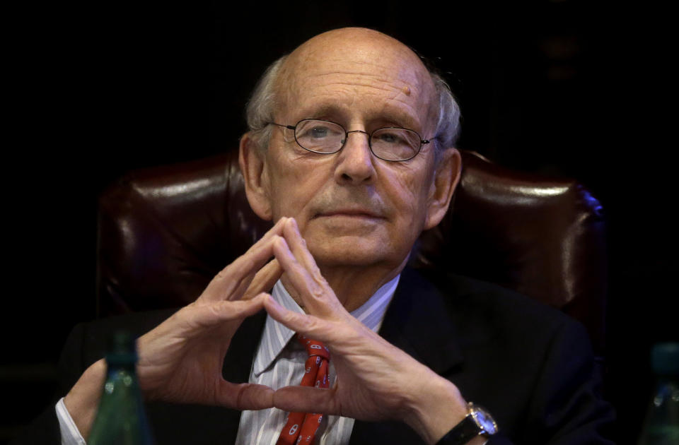 United States Supreme Court Justice Stephen Breyer listens during a forum called From the Bench to the Sketchbook at the French Cultural Center, Monday, Feb. 13, 2017, in Boston. (AP Photo/Steven Senne)