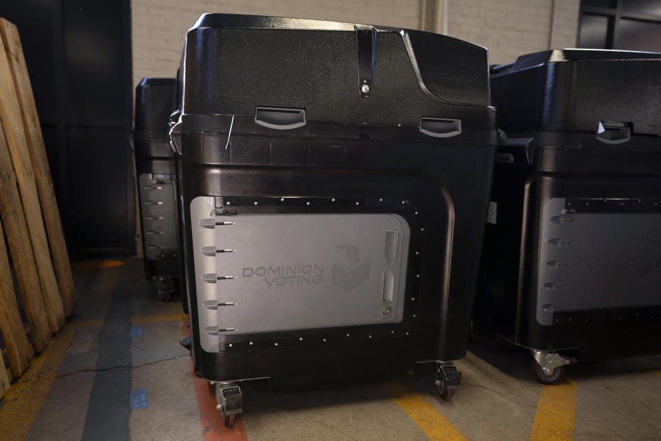 A Dominion Voting ballot scanner is seen in Luzerne County's warehouse in Wilkes-Barre, Pa., Wednesday, Sept. 13, 2023. (AP Photo/Sait Serkan Gurbuz)