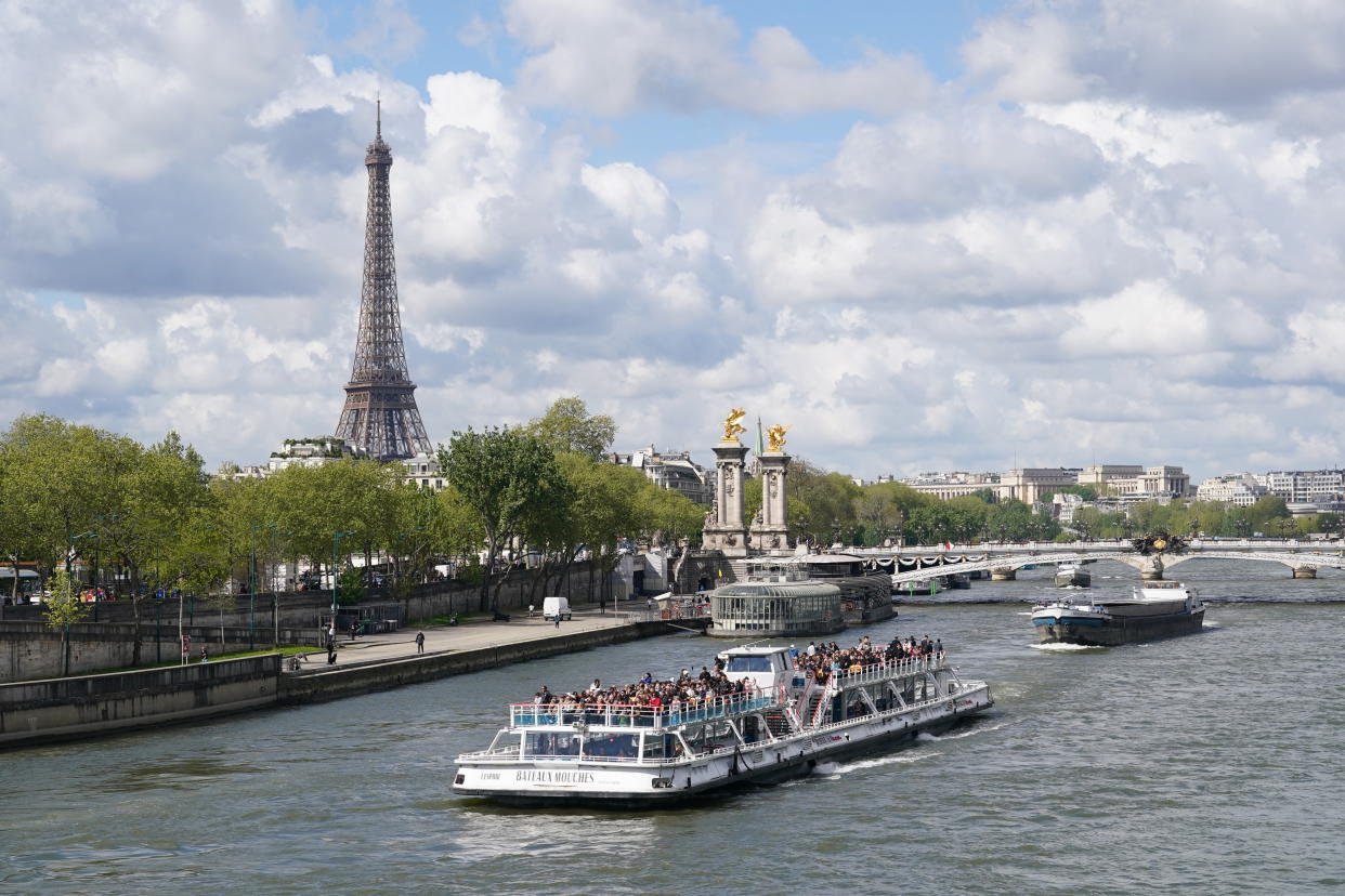 Pont Alexandre III bridge, which spans the River Seine in Paris. The 2024 Olympic Games gets underway in 100 days' time in the French capital. The Games will start on July 26 with the first opening ceremony to be staged outside a stadium, each national delegation instead sent bobbling 6km down the city's major artery before disembarking in front of the Eiffel Tower. Picture date: Wednesday April 17, 2024. (Photo by Gareth Fuller/PA Images via Getty Images)