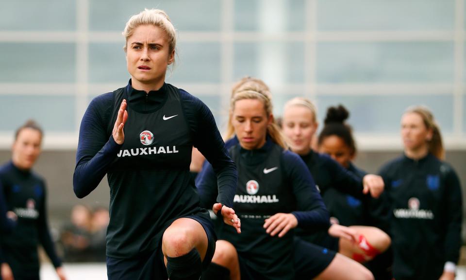 Steph Houghton leads the way as England train prior to the friendly with Sweden, in which she will win her 100th cap.