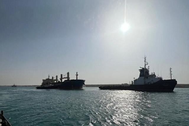 The ship became grounded on Thursday morning  (Suez Canal Authority)