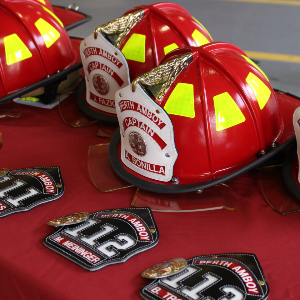 The fire helmet for Perth Amboy Fire Capt. Arielle Bonilla, the first woman in the department's history to reach that rank.