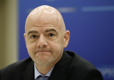 UEFA General Secretary Gianni Infantino attends a news conference after a UEFA Executive Committee meeting ahead of the annual congress in Vienna March 23, 2015. REUTERS/Leonhard Foeger/Files