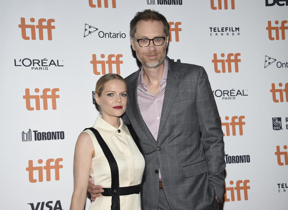 Actor Stephen Merchant, right, and girlfriend Mircea Monroe attend the premiere for "Jojo Rabbit" on day four of the Toronto International Film Festival at Roy Thomson Hall on Sunday, Sept. 8, 2019, in Toronto. (Photo by Evan Agostini/Invision/AP)