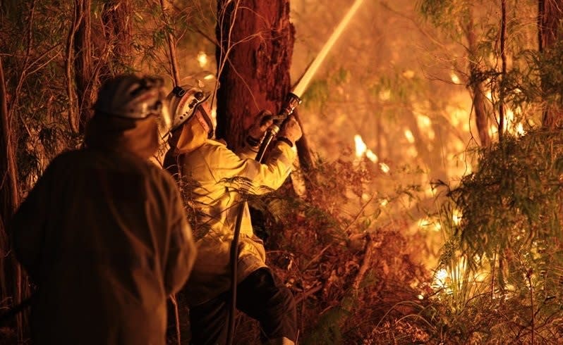 Firefighters battle the Northcliffe blaze. Picture: Department of Fire and Emergency Services.