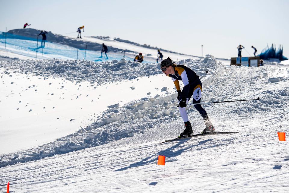 PSD skier Cade Shortridge comes down the hill during a Nordic ski race at the new Hoedown Hill ski area in Windsor on Jan. 10.